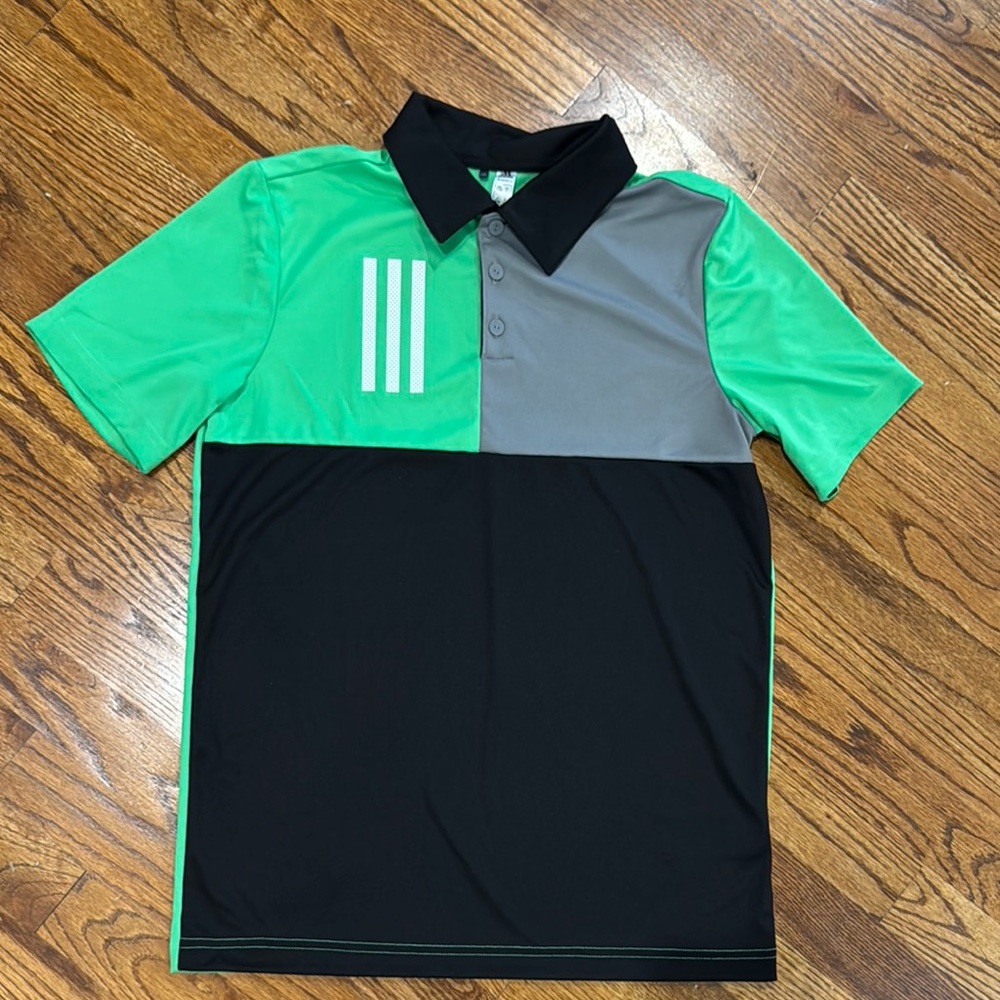 Green and Black Polo Shirt with Gray Accents by Adidas